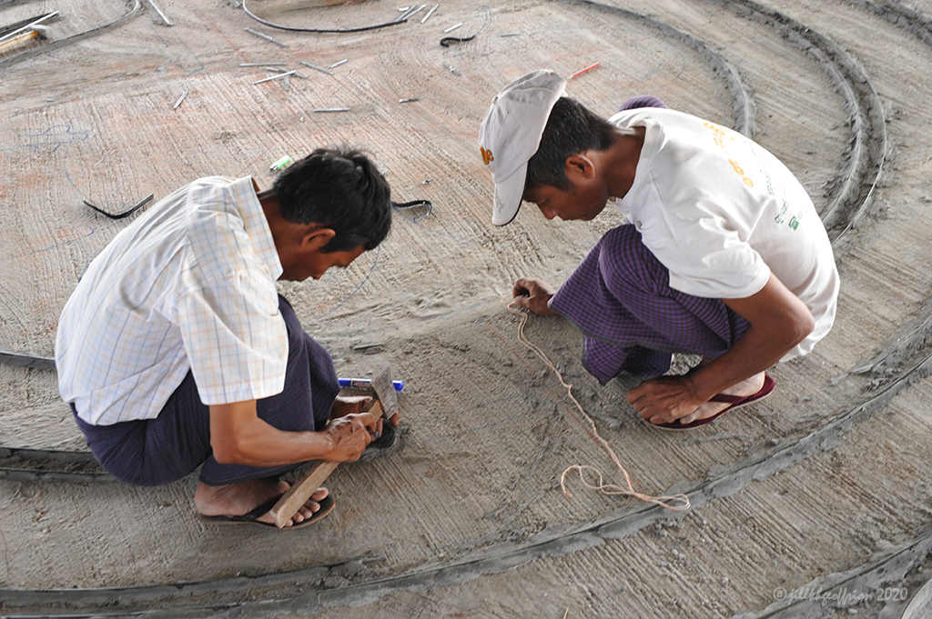 Constructing the labyrinth in Yangon, Myanmar